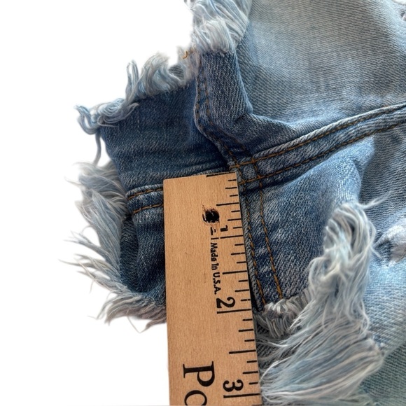 Eunina Jean Shorts Large Stretch Denim Lulu High Rise Distressed Embroider Stars - Picture 7 of 15